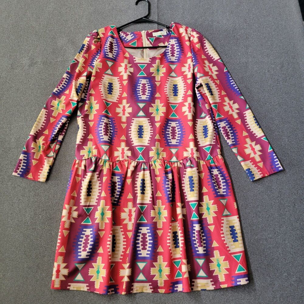 Anthropologie Eyedoll L Wildfires Tribal Print Boho Drop Waist Dress 628